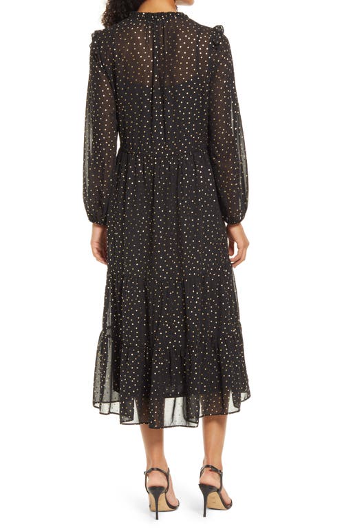 Julia Jordan Julie Jordan Drawstring Waist Long Sleeve Midi Dress In Black/gold