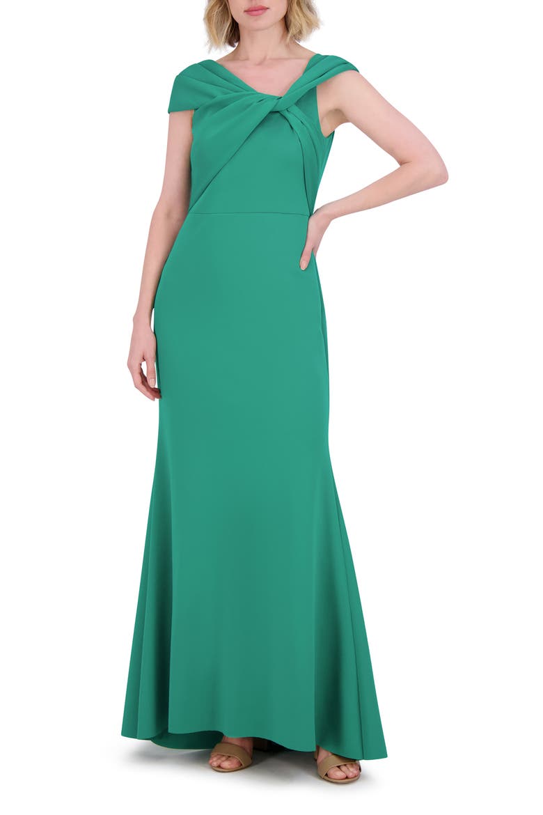 Wrap Neckline Scuba Crepe Gown, Main, color, JADE