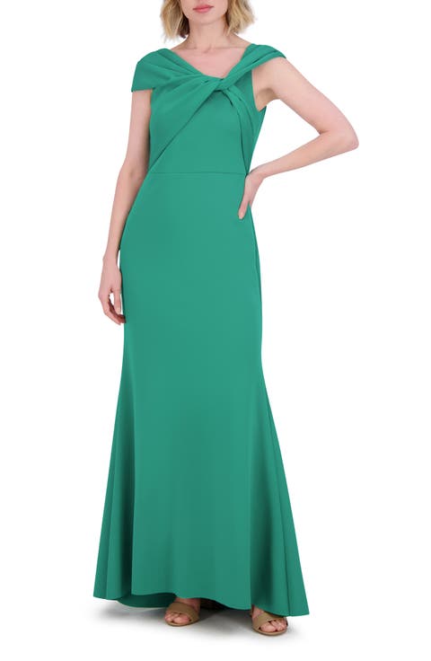 Wrap Neckline Scuba Crepe Gown