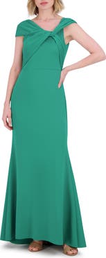 Eliza J Wrap Neckline Scuba Crepe Gown
