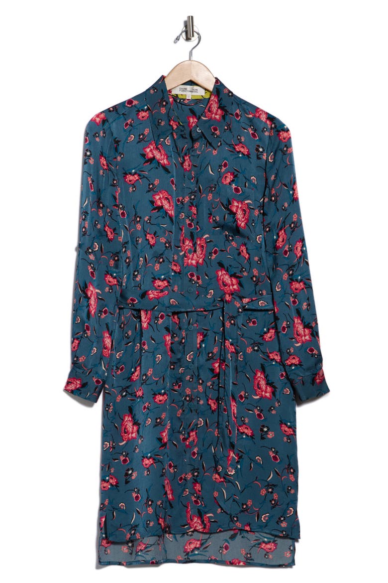 Prita Floral Long Sleeve Shirtdress, Alternate, color, DANCING ROSE PETROL MIX