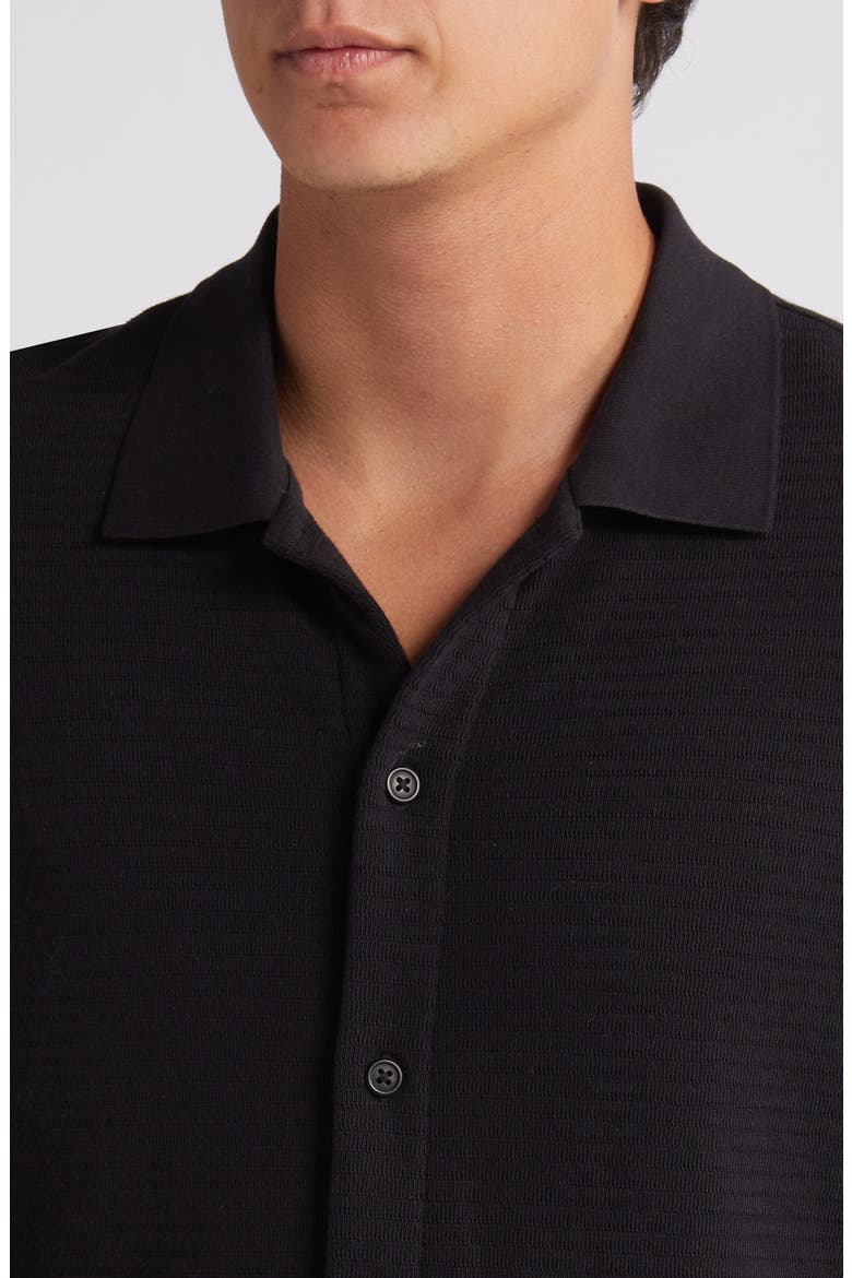 Textured Double Knit Short Sleeve Button-Up Shirt, Alternate, color, BLACK