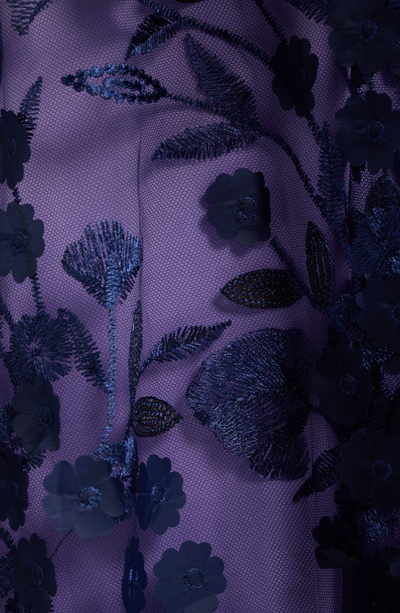Eliza J Embroidered Floral Illusion Ballgown, Alternate, color, Navy Lilac