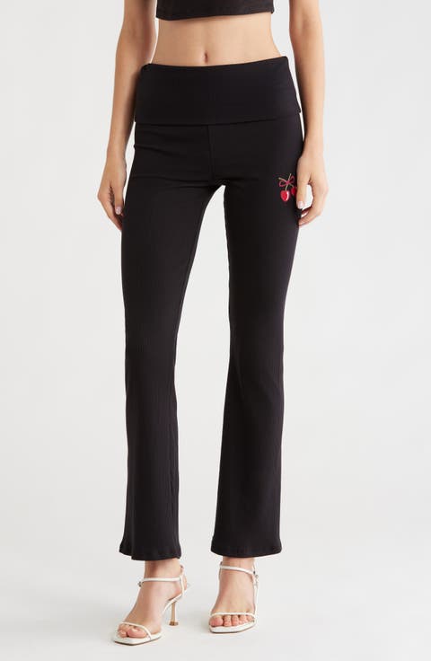 Cherry High Waist Foldover Rib Pants
