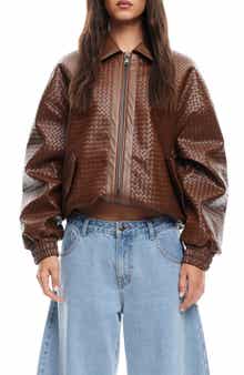 LIONESS Kenny Woven Faux Leather Bomber Jacket