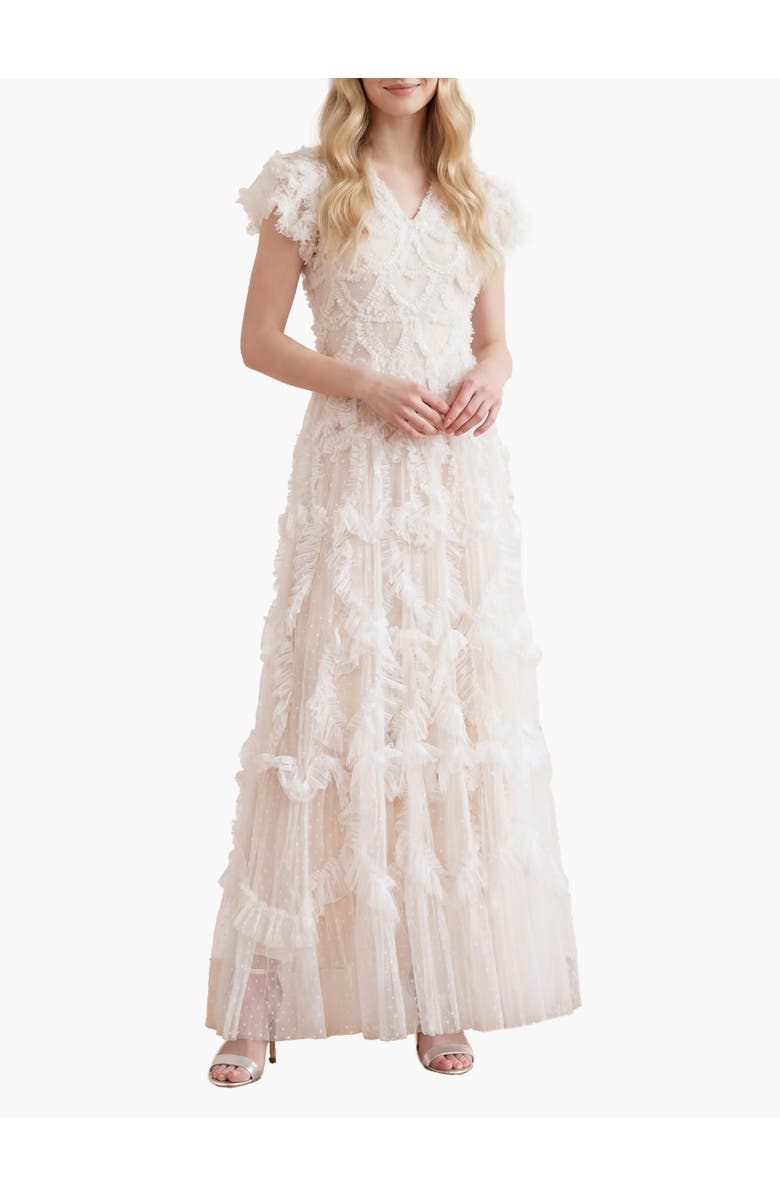 Needle & Thread Amorette V-neck Gown, Main, color, Cream