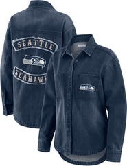 WEAR by Erin Andrews Women's WEAR by Erin Andrews Denim Seattle Seahawks Washed Oversized Denim Full-Snap Shacket