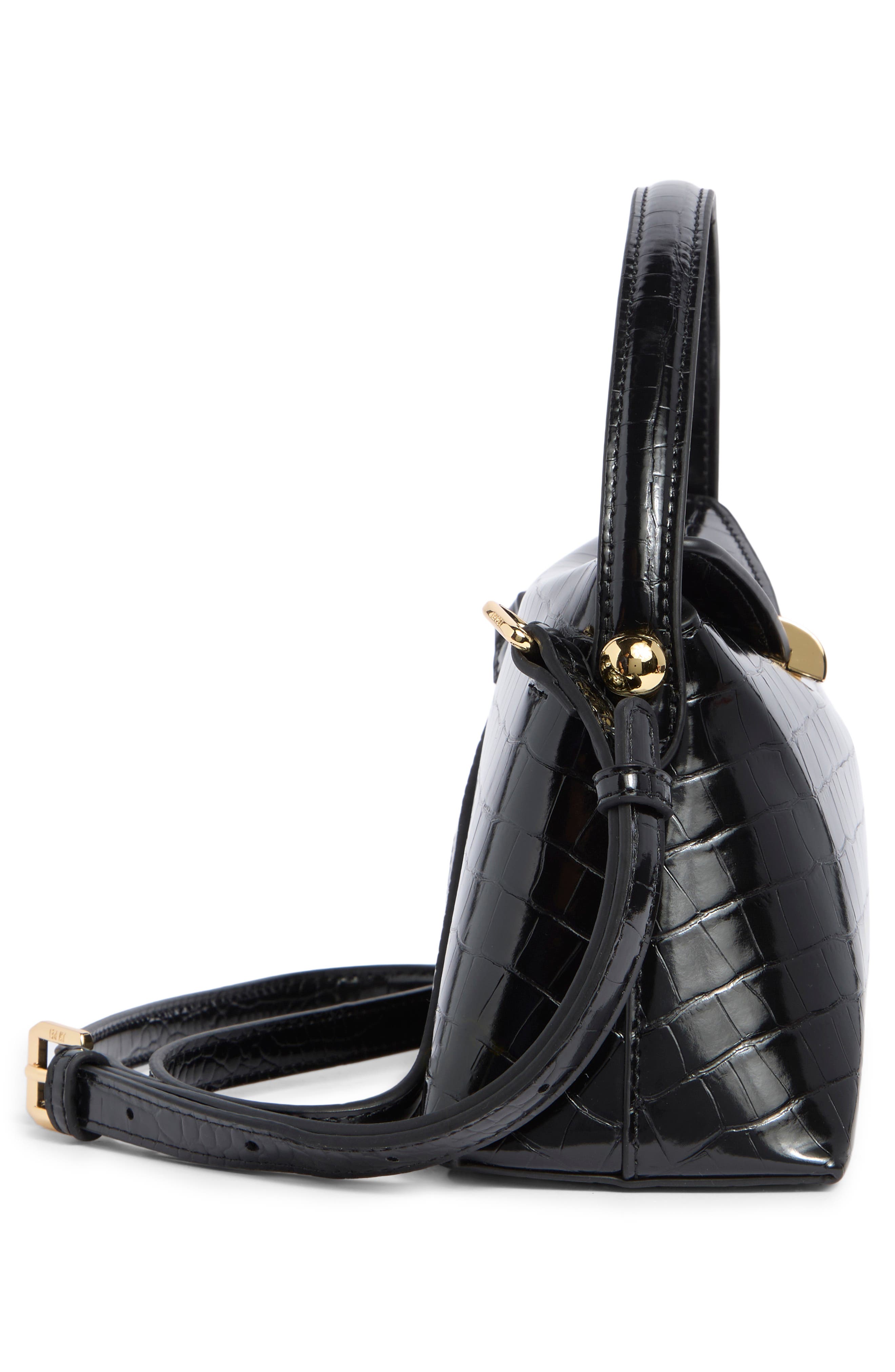 Emma Croc Embossed Top Handle Bag, Alternate, color, BLACK CROC
