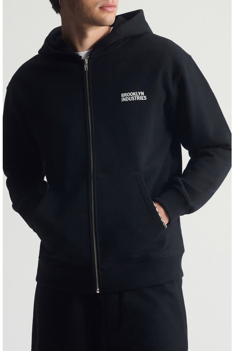 Logo Cotton Zip Hoodie, Main, color, BLACK