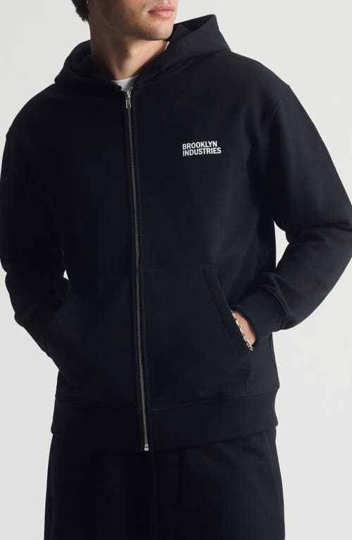 Brooklyn Industries Logo Cotton Zip Hoodie In Black