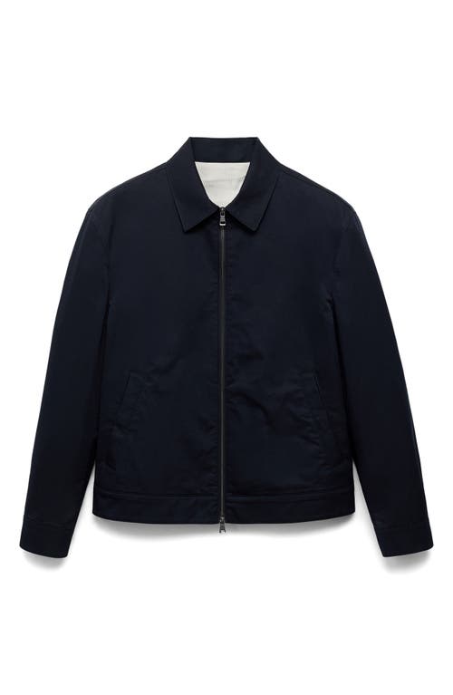 Mango Cotton Blend Zip-up Jacket In Blue