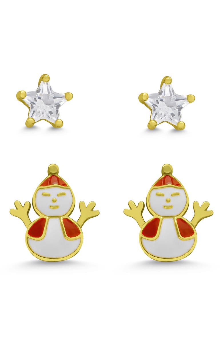Lily Nily Kids' Set of 2 Snowman & Star Stud Earrings, Main, color, Silver