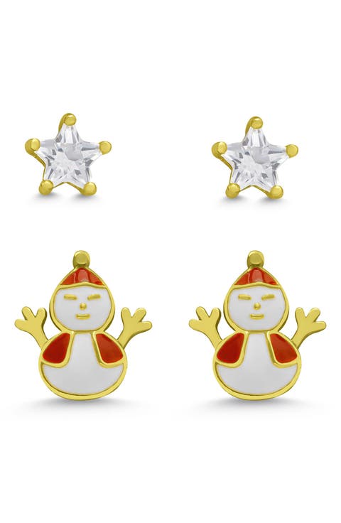 Kids' Set of 2 Snowman & Star Stud Earrings