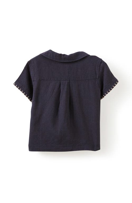 Shop Cotton On Kids Leo Cuban Relaxed Shirt In Summer Navy Blanket Stitch