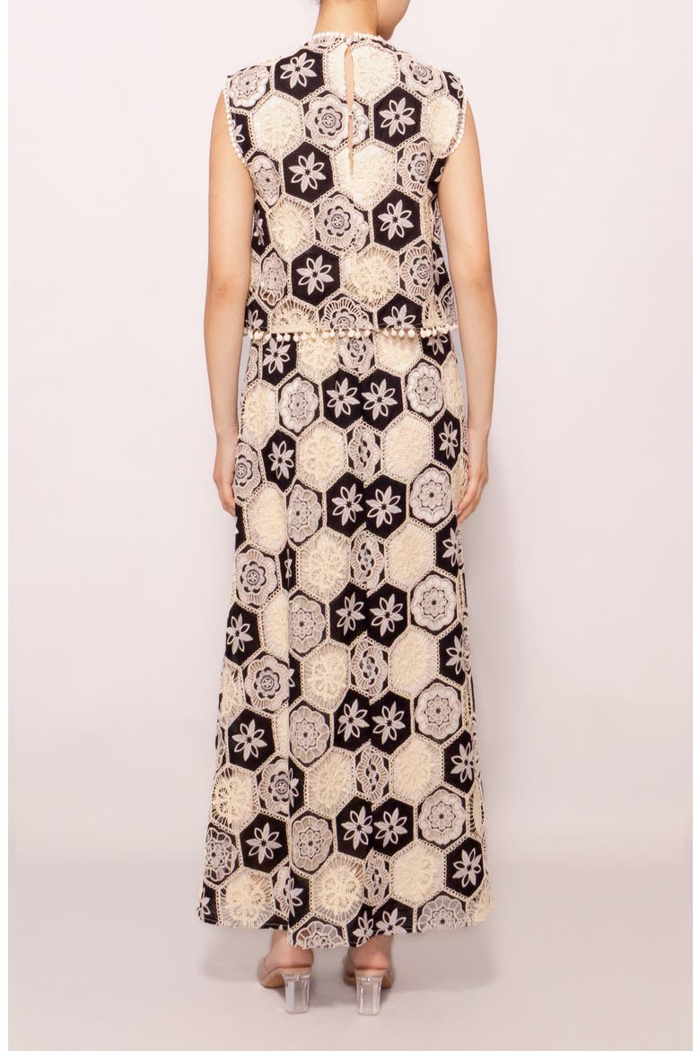Crochet Detail Sleeveless Maxi Dress, Alternate, color, IVORY BLACK