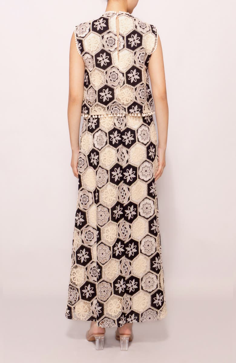 MELLODAY Crochet Detail Sleeveless Maxi Dress, Alternate, color, Ivory Black