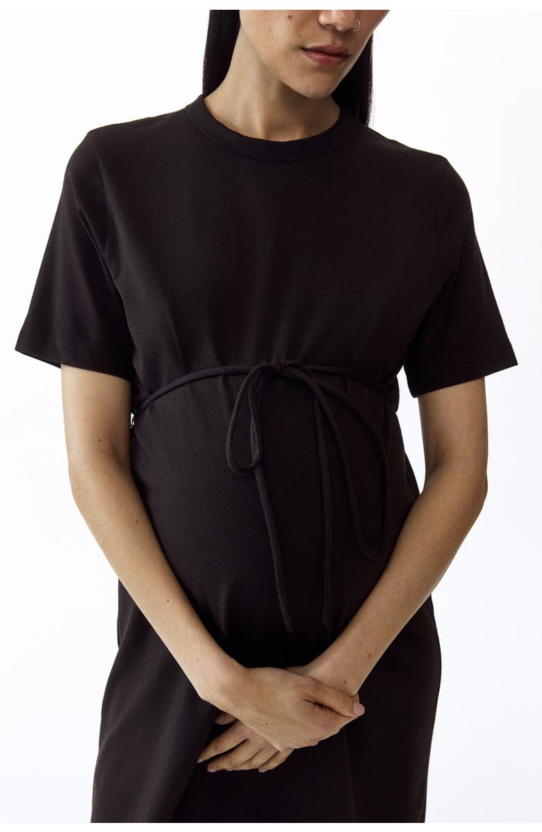 H&M Mama tie-detail t-shirt dress, Alternate, color, Dark Brown