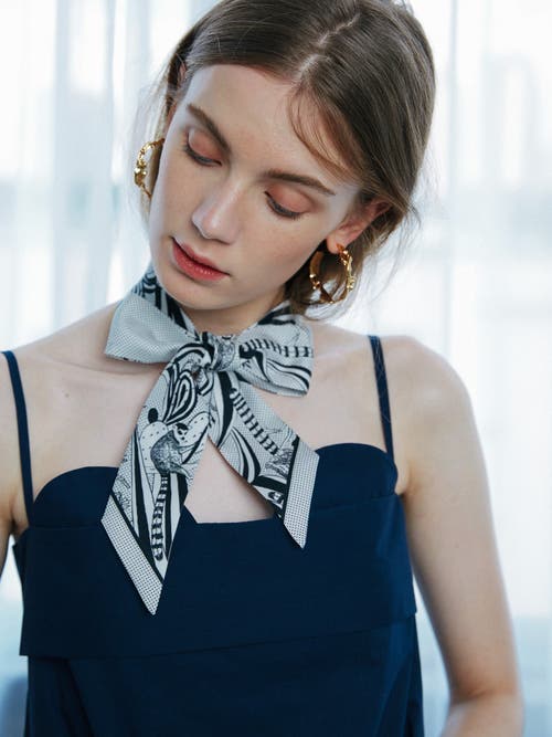 Lost Pattern Nyc "madagascar" Silk Skinny Scarf In White