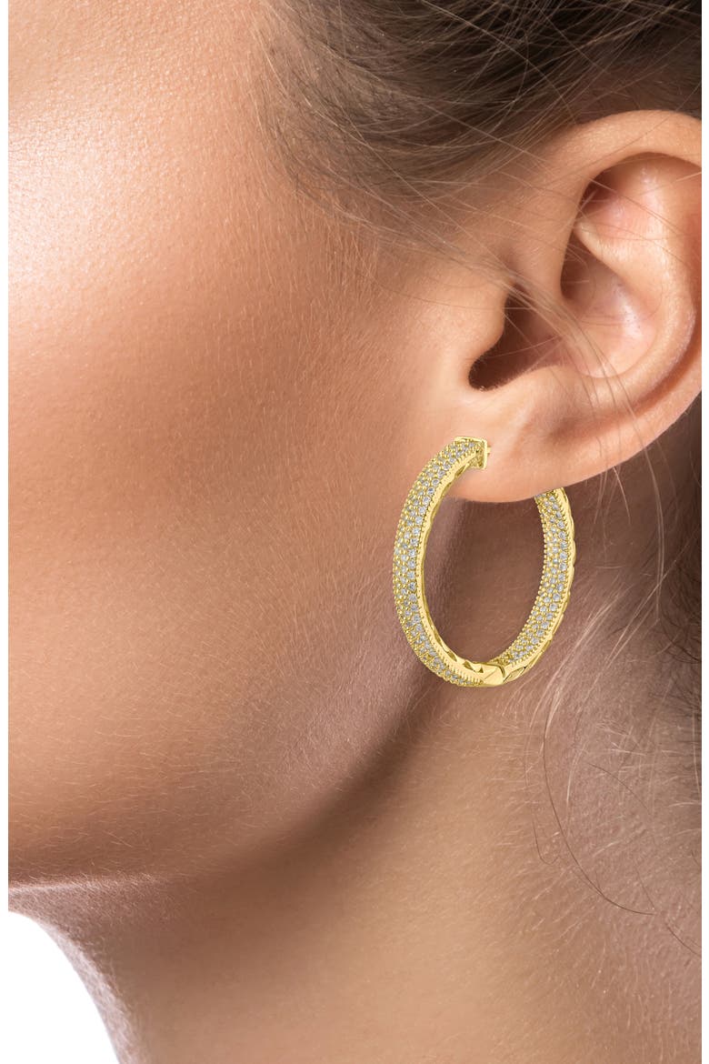 Pavé Cubic Zirconia Inside Out Hoop Earrings, Alternate, color, CLEAR-GOLD