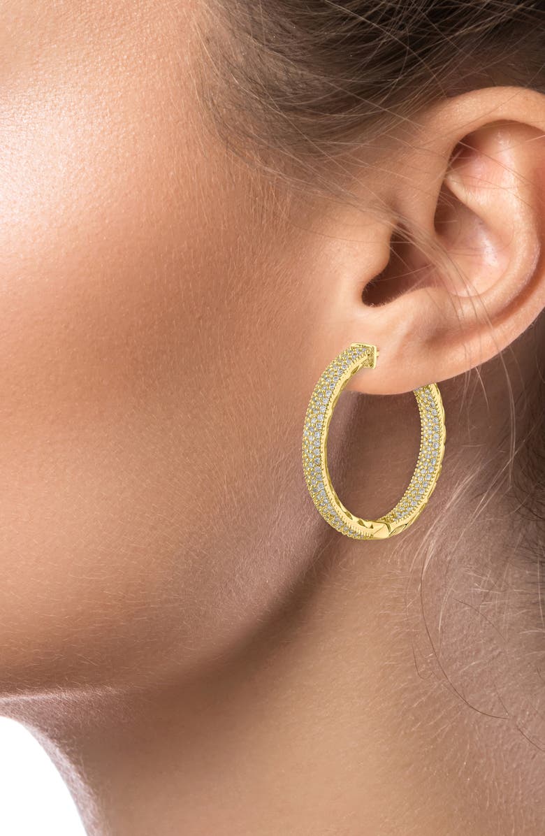 CZ by Kenneth Jay Lane Pavé Cubic Zirconia Inside Out Hoop Earrings, Alternate, color, 