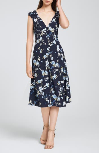 Wayf Laure Floral Fit & Flare Dress In Navy Floral