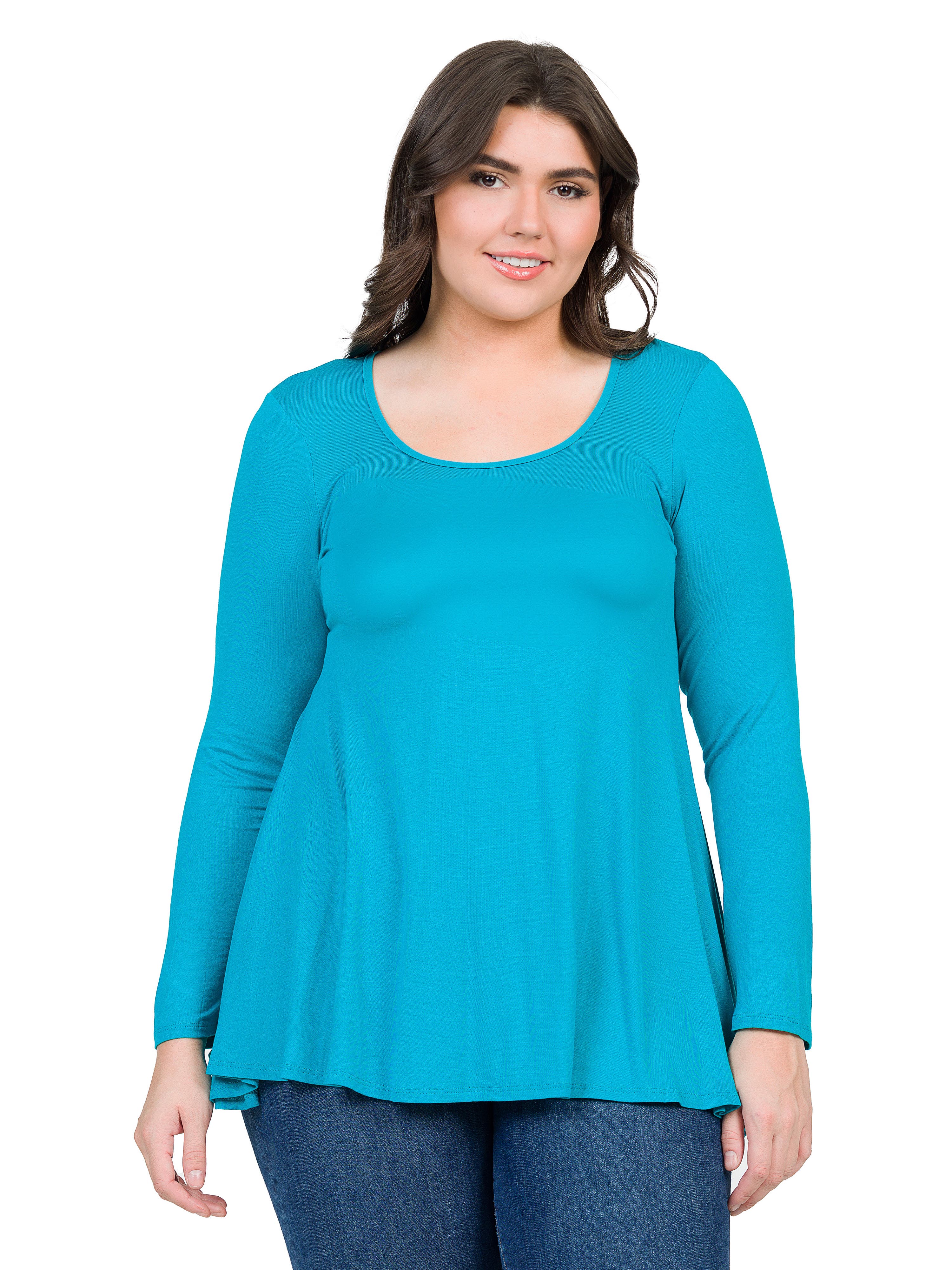 24seven Comfort Apparel Poised Long Sleeve Swing Tunic Top In Blue