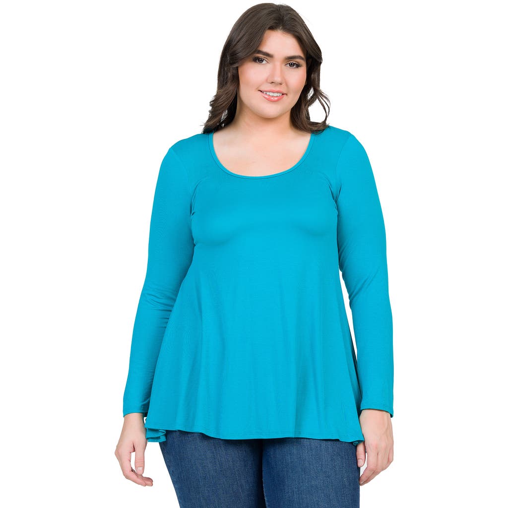 24seven Comfort Apparel Poised Long Sleeve Swing Tunic Top In Blue