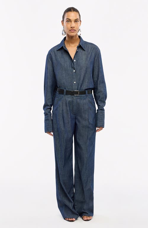 Another Tomorrow Cotto Chambray Wide-leg Pants In Dark Blue