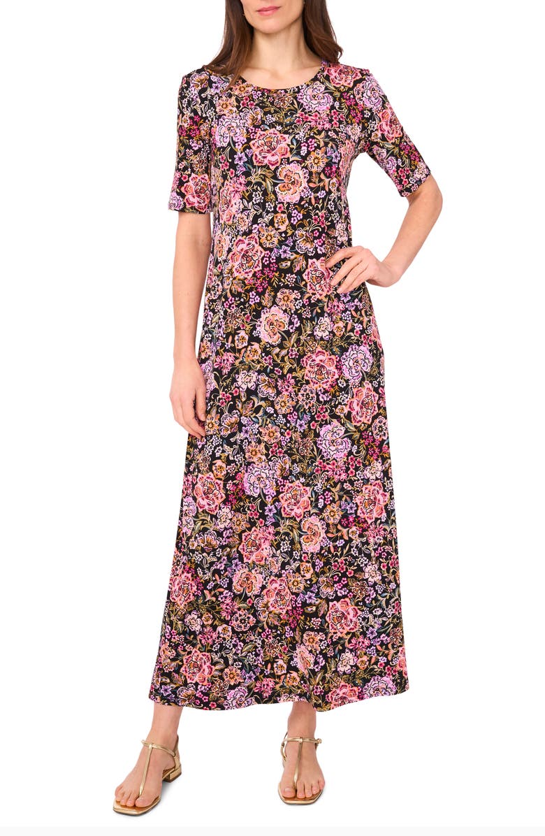 Vince Camuto Floral Print Maxi Dress, Main, color, Rich Black