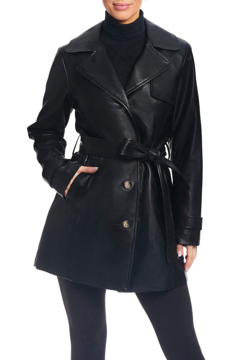 Faux Leather Trench Coat, Alternate, color, BLACK