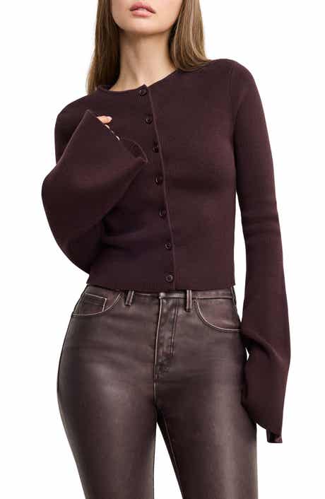 Good American Ribbed Bell Sleeve Cardigan