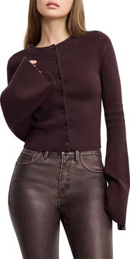 Good American Ribbed Bell Sleeve Cardigan