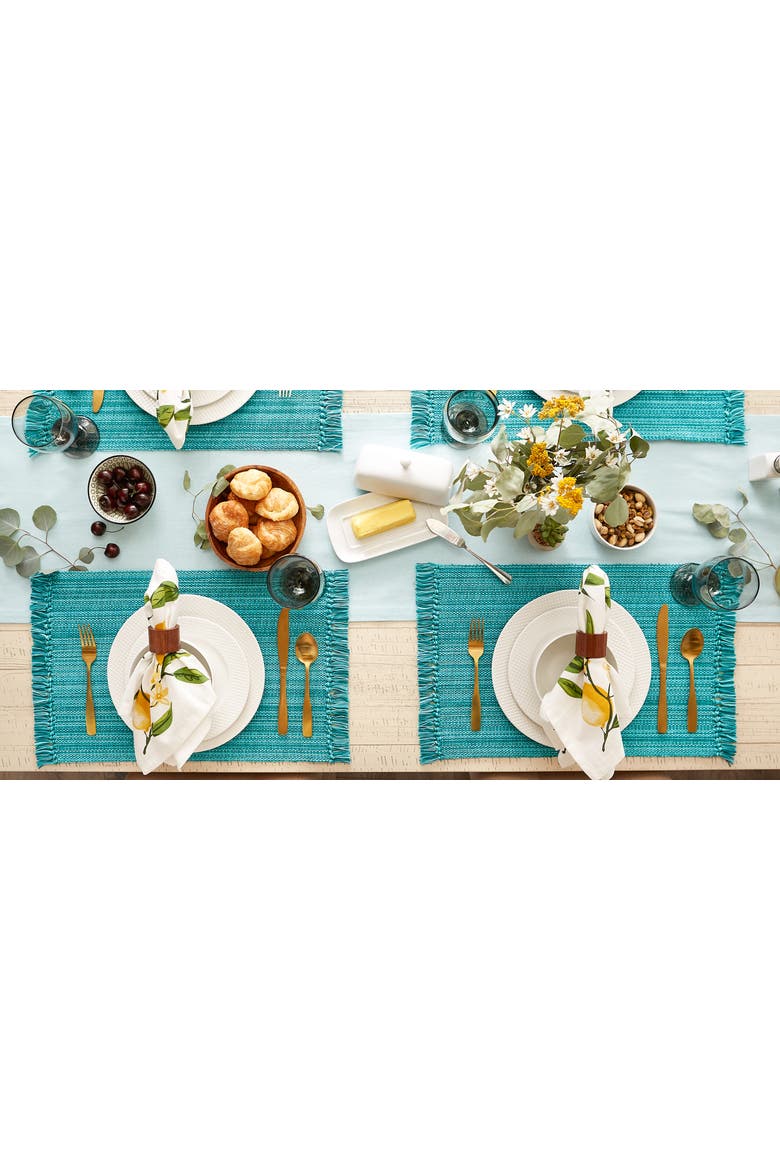 Variegated Fringe Placemat Set/6, 13x19", Alternate, color, Teal