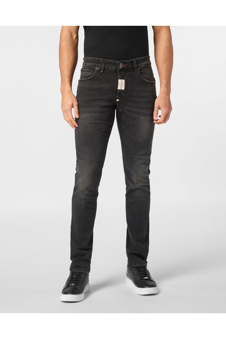 Jeans Super Straight Cut Hexagon Logo Men, Main, color, NightCrawler