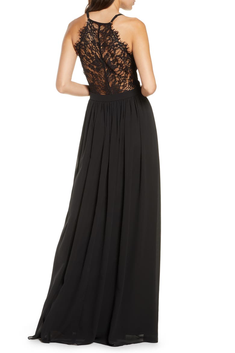 Everlasting Beauty Lace Back Chiffon Gown, Alternate, color, BLACK