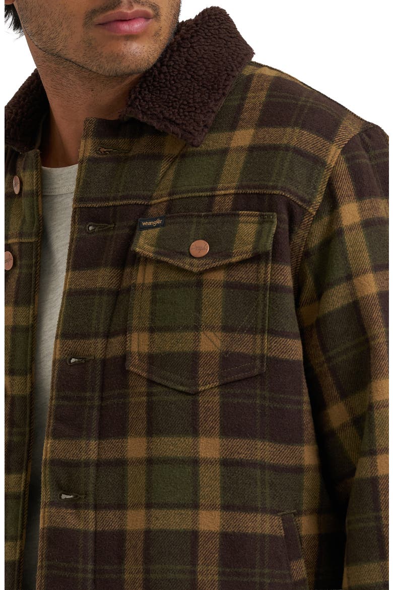 Plaid Jacket with Faux Shearling Collar, Alternate, color, OLIVE PLD
