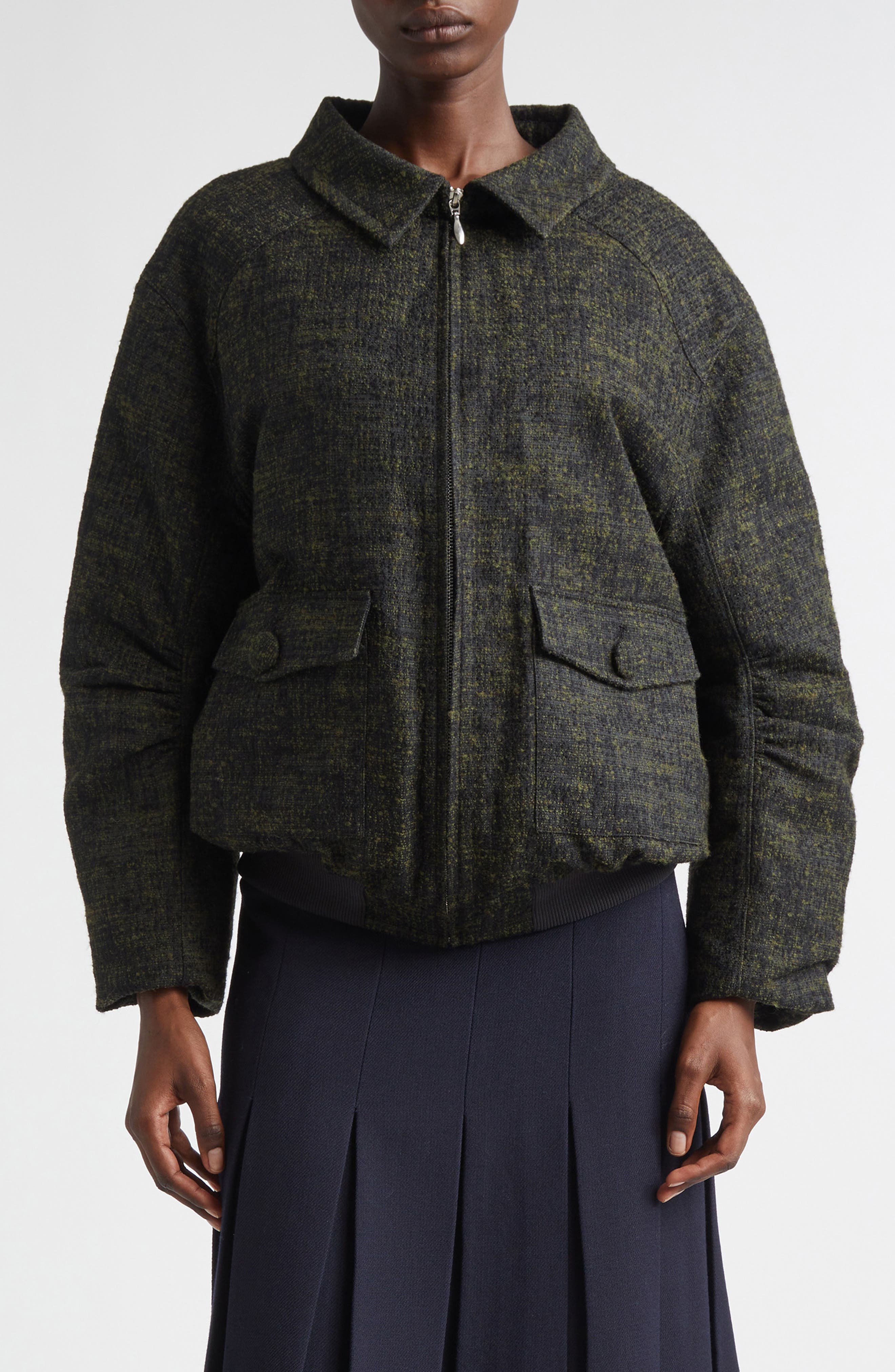 Ruched Sleeve Down Bomber Jacket