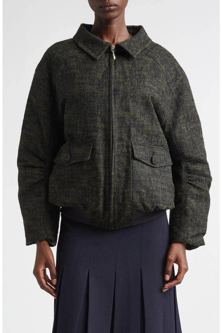 Ruched Sleeve Down Bomber Jacket, Main, color, HUNTER GREEN
