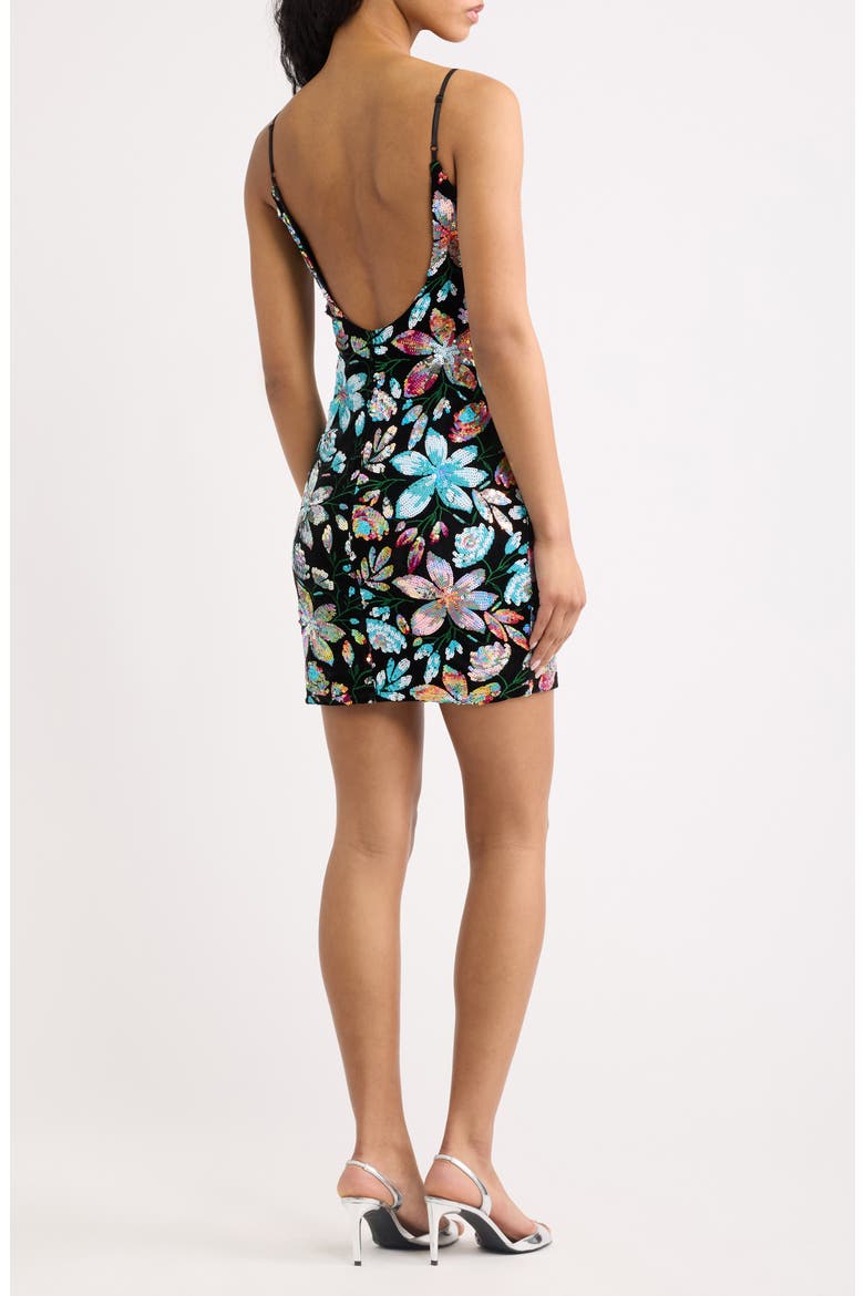 Sequin Floral Bodycon Minidress, Alternate, color, BLACK/ MULTI