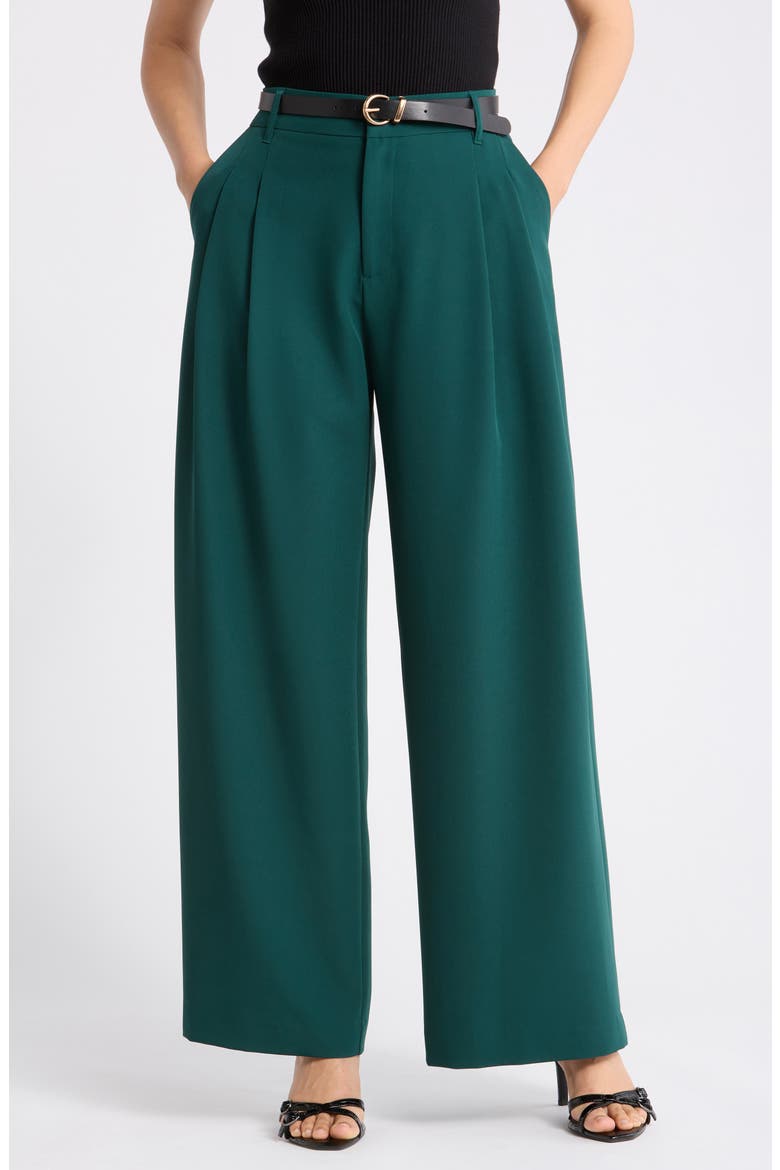 Double Pleat Wide Leg Pants, Main, color, EMERALD GREEN