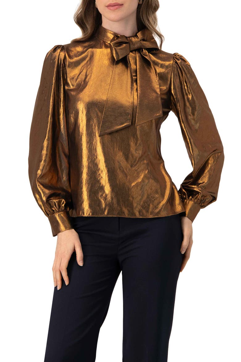 Metalic Bow Blouse, Main, color, Copper