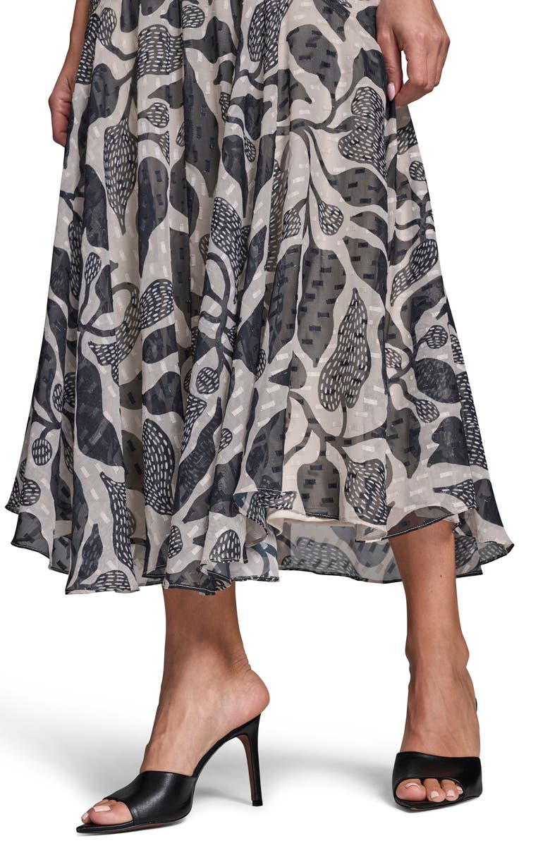 BCBG Floral Metallic Clip Dot Maxi Dress, Alternate, color, Black/ Whisper