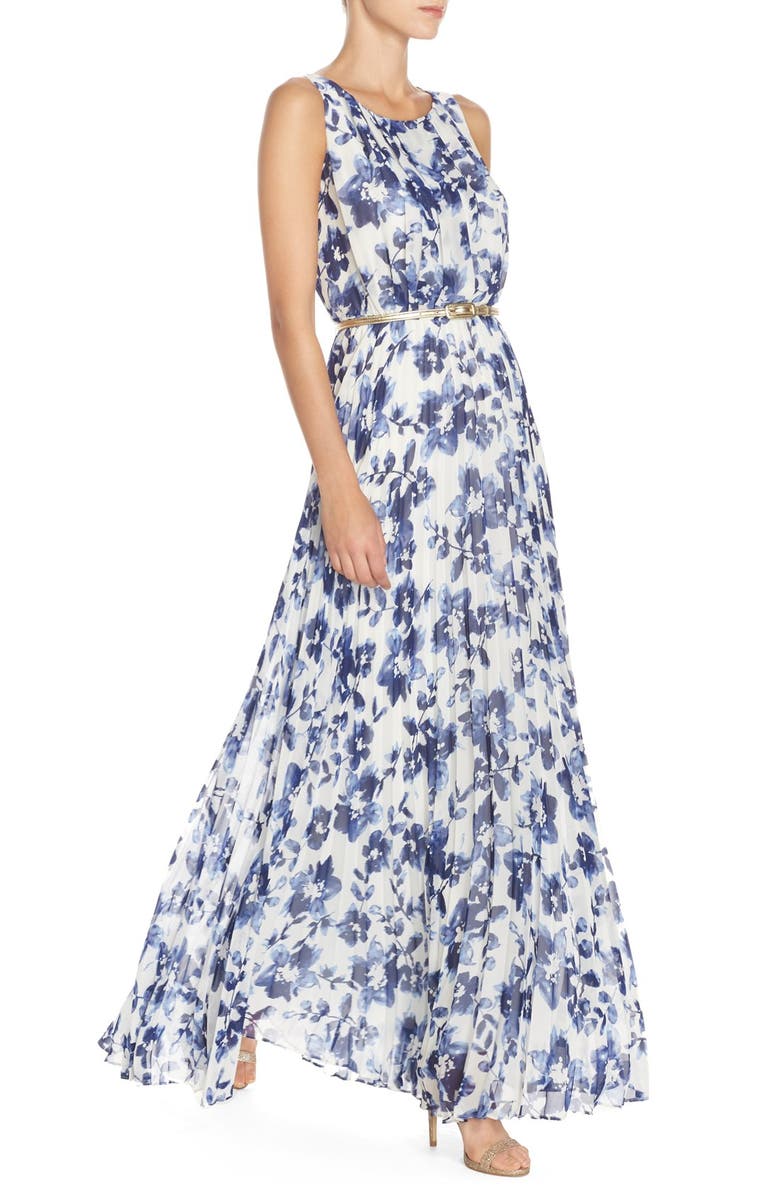 Eliza J Floral Pleat Chiffon Maxi Dress, Alternate, color,