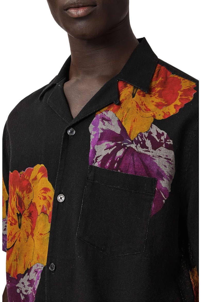 Nouvelle Floral Linen & Cotton Camp Shirt, Alternate, color, JET BLACK