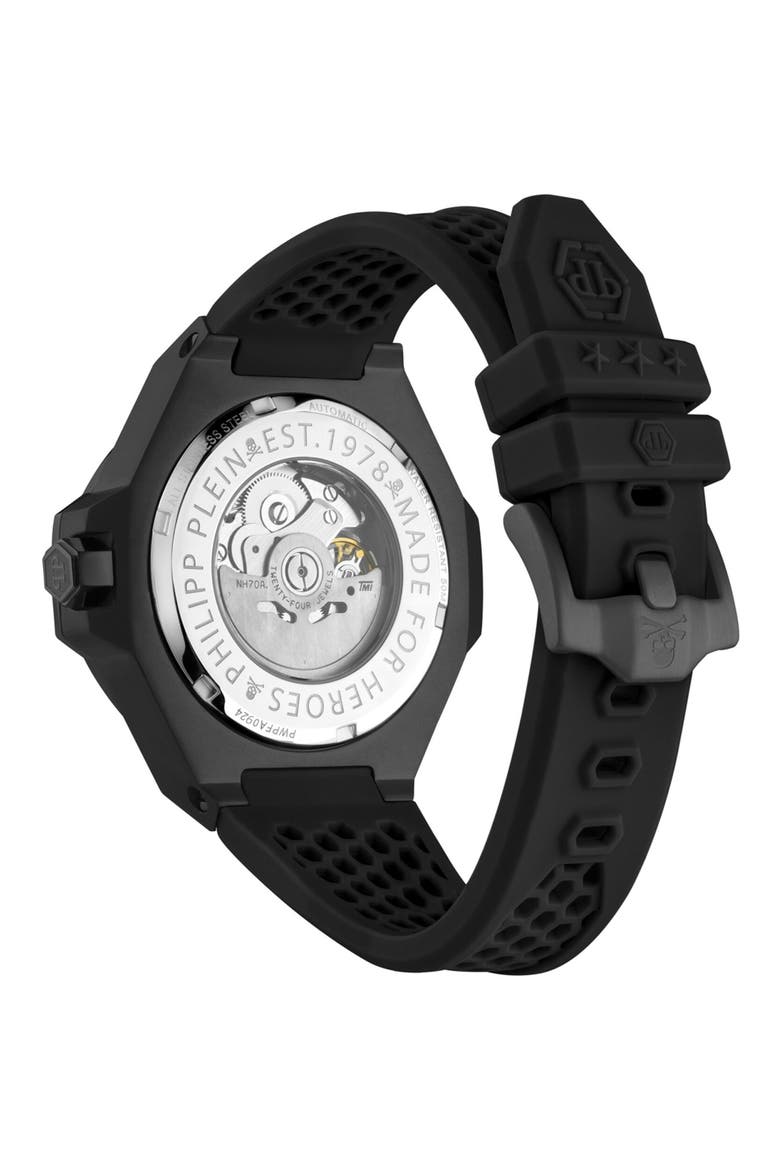 $keleton Royal Automatic Silicone Strap Watch, 46mm, Alternate, color, BLACK