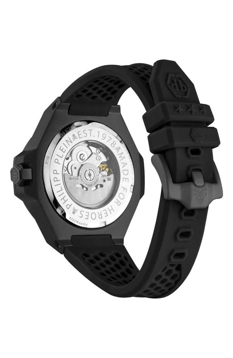 PHILIPP PLEIN $keleton Royal Automatic Silicone Strap Watch, 46mm, Alternate, color, Black