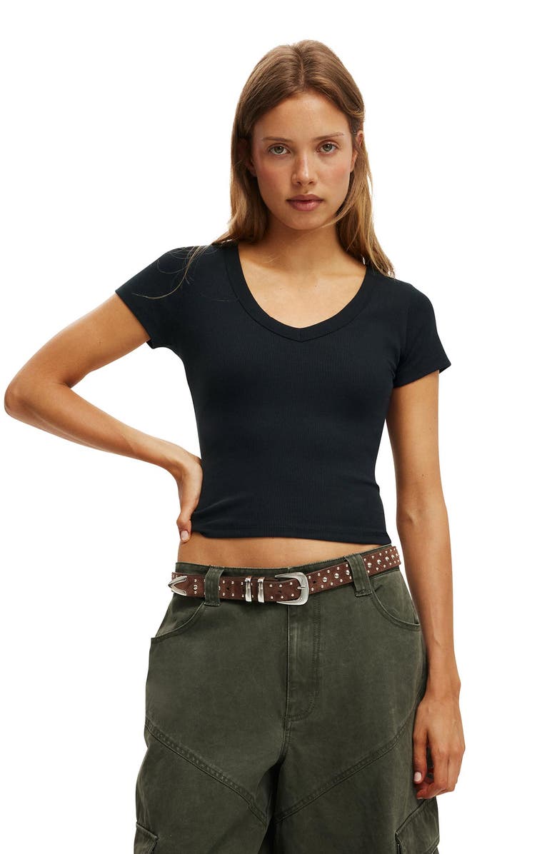 Cotton On Women's Goldie Rib V Neck Short Sleeve, Main, color, 