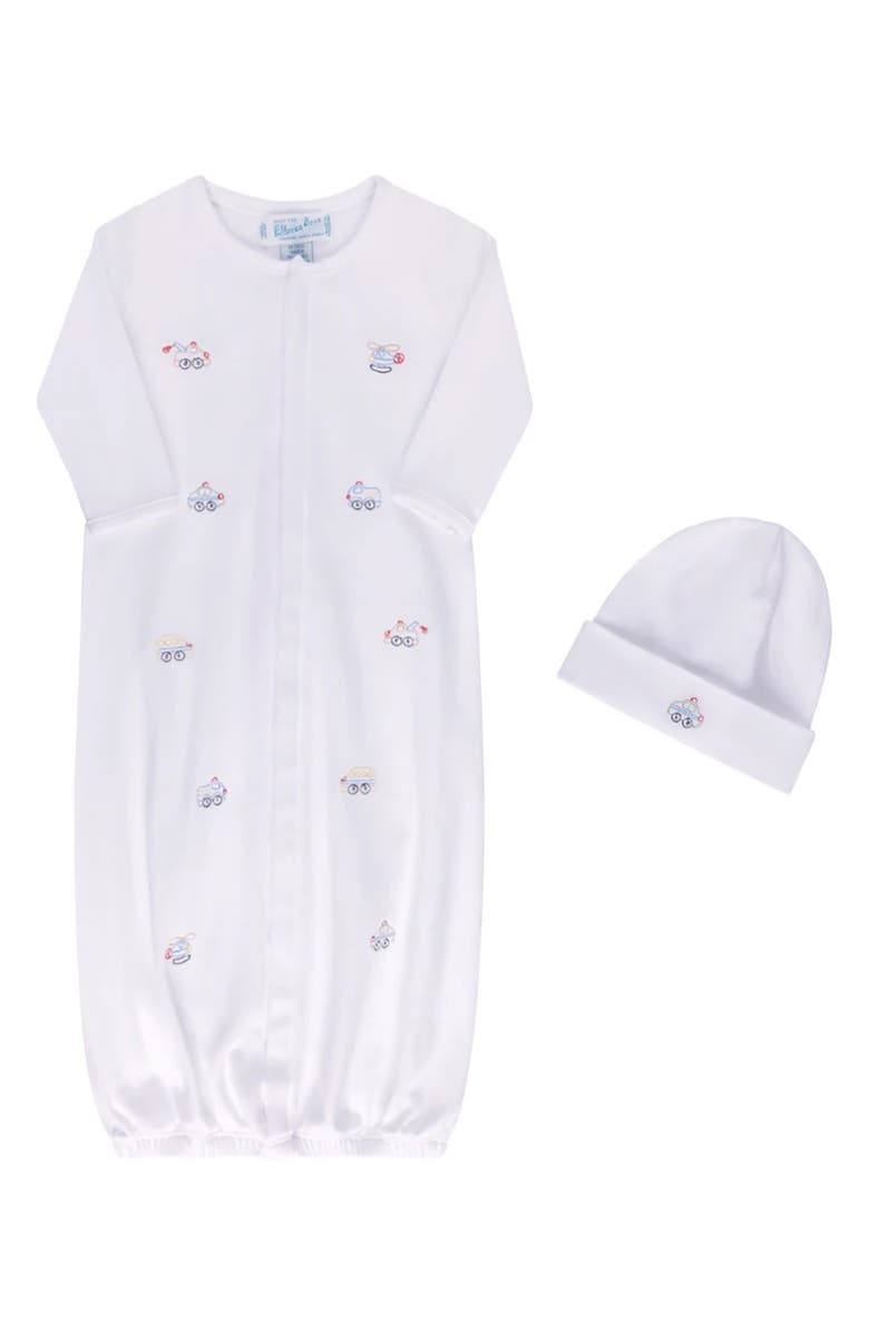Feltman Brothers Embroidered Cotton Gown & Hat Set, Main, color, White
