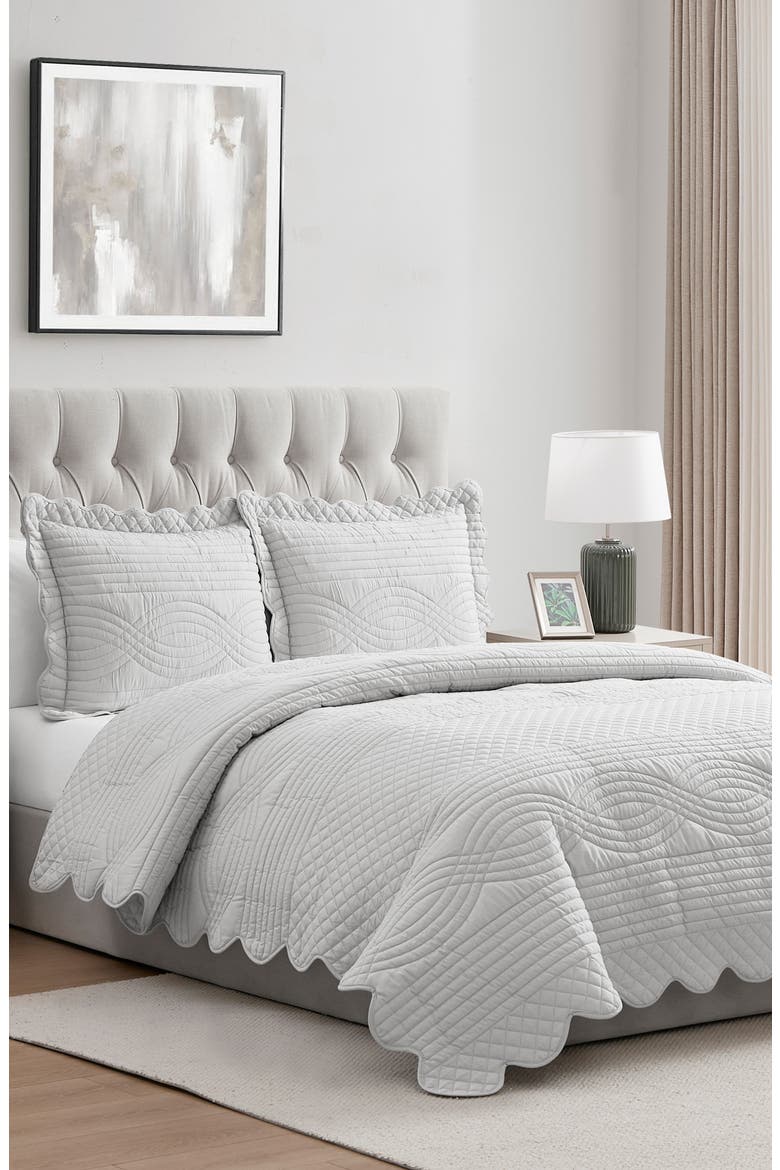 Scallop Microfiber Quilt Set, Alternate, color, GREY