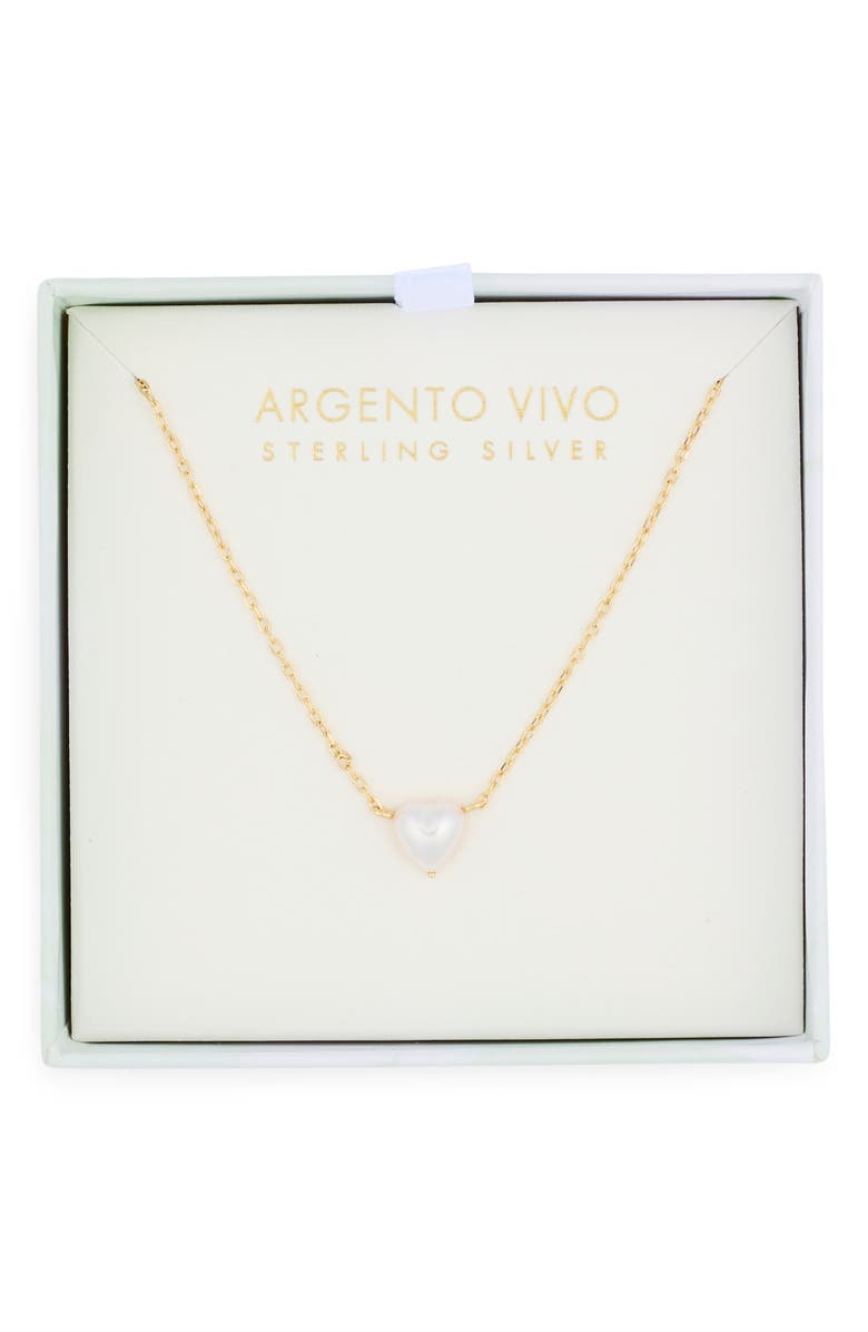Argento Vivo Sterling Silver Faux Pearl Heart Pendant Necklace, Main, color,